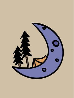 a drawing of a tent on the moon with trees