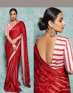 designer party wear saree Striped Blouse Designs, Neck Models, Sari Blouses, Neck Patterns, Cotton Saree Blouse Designs, Cotton Saree Blouse, Saree Blouse Neck Designs, Saree Fashion, New Blouse Designs