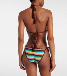 Striped crochet bikini top in multicoloured - Anna Kosturova | Mytheresa Crochet Beachwear Swimwear For Poolside, Cotton Swimwear For The Beach, Crochet Swimwear For Poolside, Beachy Crochet Swimwear For Poolside, Bohemian Swimwear With Crochet Trim For Pool, Multicolor Cotton Swimwear For Pool, Crochet Halter Neck Swimwear For Beach, Triangle Top Swimwear With Crochet Trim For Sunbathing, Crochet Trim Beachwear Swimwear For Festival