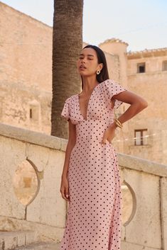 Margot Maxi Dress | Pink Polka Dots Wrap Dress Midi, Swimwear Dress, Bride Gowns, Pink Maxi Dress, Bridesmaid Gown, Viscose Fabric, Pink Polka Dots, Polka Dot Print, Dress Pink