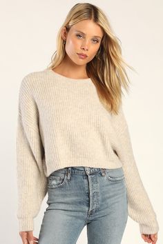 We can almost guarantee that once you've got the Lulus Cuddled Up Cutie Cream Cropped Dolman Sleeve Sweater on, you'll never want to take it off! Ultra-soft sweater knit shapes this essential sweater that has a rounded crew neckline, atop a bodice with long dolman sleeves with ribbed cuffs. Cropped hem completes the look. Fit: This garment fits true to size. Length: Size medium measures 16.50" from shoulder to hem. Bust: Great for any cup size. Waist: Not Fitted - comfortable room throughout mid Cropped Cream Sweater, Crop Sweater Outfit, Cropped Sweater Outfit, Makeup Wardrobe, Essential Sweater, Cropped Sweaters, Cute Sweaters For Fall, Dolman Sleeve Sweater, Lulu Fashion