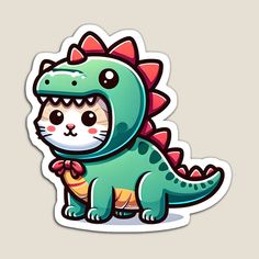 a sticker with a cat in a dinosaur costume