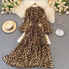 810708500-77 Boho Chiffon Dress, Modern Feminine Style, Dress Woman, Floral Print Midi Dress, Leopard Print Dress, Beachwear For Women, Floral Chiffon, Printed Midi Dress, Glamorous Evening Gowns