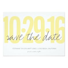 save the date card with yellow lettering