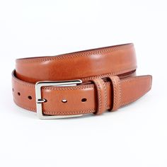 Hand Antiqued Italian Calfskin Leather Belt in Saddle by Torino Leather Brown Bridle Leather Belt With Removable Buckle, Classic Bridle Leather Belt With Removable Buckle, Classic Brown Bridle Leather Belt, Classic Business Belt In Bridle Leather, Classic Bridle Leather Business Belt, Classic Bridle Leather Belt For Business, Formal Brown Calf Leather Belt, Classic Leather Belt Buckles With Removable Belt, Classic Brown Belt Buckles For Formal Occasions