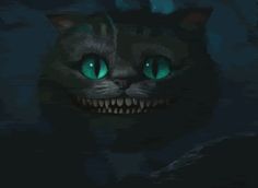 a cat with glowing green eyes and fangs on it's face, in the dark