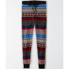 American Eagle Outfitters Super High Waisted Fairisle Sweater Leggings Stretch Multicolor Pants For Winter, Winter Stretch Multicolor Pants, Winter Multicolor Stretch Pants, Multicolor Loungewear Bottoms For Fall, Multicolor Bottoms For Loungewear In Fall, Multicolor Bottoms For Fall Loungewear, American Eagle Crossover Leggings, American Eagle Aerie, American Eagle High Rise Jegging