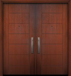 two wooden doors with metal handles on each side