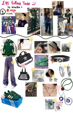 the collage has many different items on it, including shoes and handbags