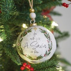 a christmas ornament hanging from a tree