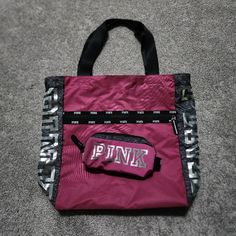 Brand New Without Tags, Never Used Victoria's Secret Pink Sporty Tote Bag And Cosmetic Case. The Tote Bag Is A Pretty Maroon Color With Dark Charcoal Sides With Silver Pink Down The Side. The Top Zip Closed And Has A Snap On The Handles To Keep Them Together. The Outside Also Has 1 Zippered Large Pocket With A Divider. The Cosmetic Case Is Matching. It Has A Side Handle On The Right And A Clip To Attach It On The Left, Zippered Top. The Bag Has No Rips, Tears, Stains Or Snags I Will Offer Discou Pink Tote Bag, Victoria Secret Pink Bags, Pink Tote Bags, Pink Tote, The Tote Bag, Zipper Top, Maroon Color, Cosmetic Case, Pink Bag