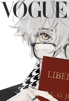 a man with glasses holding a book in front of his face and the words,'vogeta libero c j