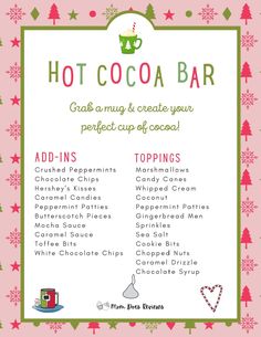 the hot cocoa bar menu for christmas