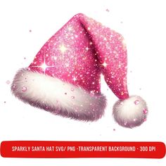 a pink santa hat with white fur and stars on the top is featured in this christmas card