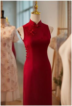 This is a sleeveless cheongsam in wine red color. The dress length is about 120cm, and it features a zipper at the back. Size Chart: S: Shoulder width-36cm, Chest-83cm, Waist-66cm, Hip-86cm M: Shoulder width-37cm, Chest-87cm, Waist-70cm, Hip-90cm L: Shoulder width-38cm, Chest-91cm, Waist-74cm, Hip-94cm XL: Shoulder width-39cm, Chest-95cm, Waist-78cm, Hip-98cm 2XL: Shoulder width-40cm, Chest-99cm, Waist-82cm, Hip-102cm 3XL: Shoulder width-41cm, Chest-102cm, Waist-86cm, Hip-106cm Please gently han Chinese Qipao, Wine Red Color, Cheongsam Dress, Cheongsam, Wine Red, Tea Ceremony, Dress Clothes For Women, Daily Wear, Dress Length