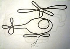 an image of a drawing on paper with scissors in the shape of a ball and string