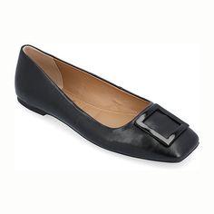 The Zimia flats from Journee collection are so timeless and stylish you'll want to wear them everywhere. With its luxe vegan leather, hardware detail, and soft square toe, this style is sure to become a favourite. A 4 mm tru comfort foam insole makes them super comfortable and supportive even on long days. Features: ComfortClosure Type: Slip-OnFootwear Technology: Memory Foam InsoleUpper/Outer Base Material: 100% PolyuretheneShoe Lining Material: PolyurethaneSole Material Content: 100% Polyureth Square Toe Flats, Womens Office, Wide Shoes, Black Ballet Flats, Comfortable Flats, Journee Collection, Ballet Flat Shoes, Shoe Lover, Sophisticated Style