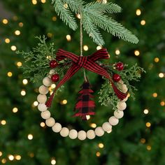 a christmas ornament hanging from a tree