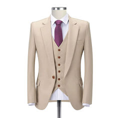 Introducing the Mens Tan 3 Piece Suit from Andre Emilio - A Melange of Timeless Elegance and Modern Craftsmanship. Superior Fabric Quality Our mens tan 3 piece suit stands out not just for its impeccable style, but also for its premium quality. Tailored from wool, it promises both comfort and longevity. Wool, known for its breathability and durability, ensures that the suit remains a staple in your wardrobe for years. Lustrous Silk Lining The inner lining made from the finest silk offers a to... Winter Business Sets With Pockets, Business Sets With Pockets For Winter, Fitted Beige Blazer With Pockets, Three-piece Suit With Welt Pockets And Long Sleeves, Three-piece Suit With Welt Pockets, Slim Fit Single Breasted Three-piece Suit With Long Sleeves, Tailored Beige Suit, Tailored Beige Long Sleeve Suits, Slim Fit Single Breasted Three-piece Suit