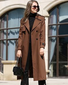 ❤❤A lightweight, go-anywhere trench coat is cut with a classic double-breasted silhouette in a brown hue designed to go with anything in your wardrobe.It is suitable for spring and autumn. Detail Design: ●Double-breasted button closure ●Notched lapels ●Belted cuffs ●Side-seam pockets ●Removable belt ●Lined ★★Please inform your height and weight. Your clothes need me to spend 3-5 days to cut and sew. Please be patient. I will make your clothes with my heart. Brown Trench Coat Outfit, Edgy Professional, Casual Trench Coat Outfit, Long Coat Outfit, Trench Coats Women Long, Coat Check, Rain Trench Coat, Brown Trench Coat, Trench Coat Outfit