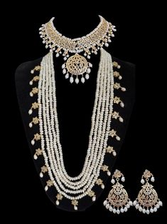 Ready to ship necklaces with earrings  includes short necklace with earrings  long necklace  made using natural pearls with polki and 22ct gold plating  Ships in 1-2 business days from Levittown Pennsylvania White Kundan Pearl Necklace With Pearl Drop, Bollywood Kundan Necklace With Pearl Drop, Bollywood Style Kundan Necklace With Pearl Drop, Kundan Bridal Necklace With Pearl Pendant, White Kundan Bridal Necklace With Pearl Pendant, White Bridal Kundan Necklace With Pearl Pendant, White Chandbali Pearl Necklace, Heavy Bollywood Pearl Necklace, Wedding Kundan Necklace With Pearl Pendant