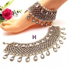 "Handmade Anklets With Czech Indian Jewelry Bollywood Indian Jewellery Wedding Bridal Jewelry It is a perfect match with formal attire on special occasions or with casual wearing.  Type : Anklets  Set Weight : 160 to 370gm Approx  Anklets Length: 10.5\"inches Approx Set Of : 2 Shape - As Shown in Picture Traditional Indian Wedding Jewellery  Slight Colour variations possible due to difference in screen and photograph" Bridal Indian Jewelry, Payal Designs Silver, Silver Anklets Designs, Anklets Indian, Bridal Indian, Bridal Anklet, Handmade Anklets, Beautiful Anklet, Anklet Designs