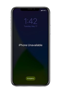 an iphone with the text, iphone unavaliable on it's display screen