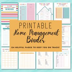 the printable home management binder is shown with text overlaying it that reads,