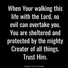 a quote that reads, when your walking this life with the lord, no evil can overtake you you are sheltered and protected by the mighty creator of all things trust