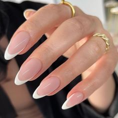 White French Nails, French Tip Acrylic Nails, Almond Acrylic Nails