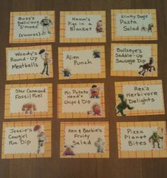 six cross stitch coasters with pictures of children's names and animals on them