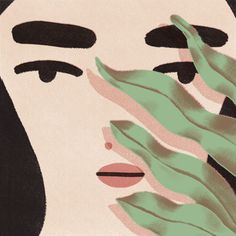 an illustration of a woman's face with green leaves on her nose and eyes