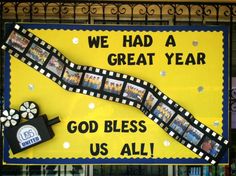 a yellow sign that says we had a great year god bless us all with pictures on it