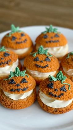 small pumpkin sandwiches on a white plate