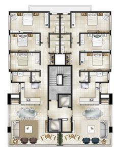 the floor plan for an apartment with two bedroom and three bathroom areas, including one living room