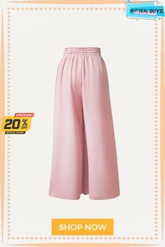 Loosen Plain Casual Pants Pink Wide-leg Harem Pants For Spring, Spring Pink Wide-leg Harem Pants, Baggy Pink Wide-leg Sweatpants, Baggy Wide Leg Pink Sweatpants, Pink High-waisted Wide Leg Pants For Day Out, Pink Wide Leg Harem Pants With Pockets, Pink Wide Leg Harem Pants With Elastic Waistband, Pink Wide-leg Pants With Elastic Waistband, Spring Wide-leg Bottoms With Loosely Fitted Hips