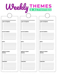 a printable weekly planner with the words weekly and activities