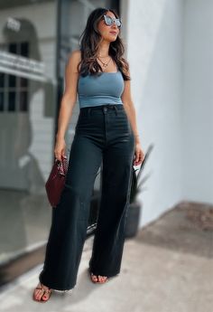 STRAIGHT WIDE LEG DENIM PANTS Size + Fit - Model is wearing size S Black Straight Leg Jeans Outfit, Black Wide Leg Jeans Outfit, Black Wide Leg Jeans, Wide Leg Denim Pants, Straight Leg Jeans Outfits, Wide Leg Jeans Outfit, Long Midi Dress, Wide Leg Denim, Dress Romper