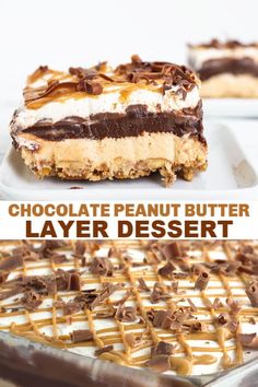 chocolate peanut butter layer dessert on a white plate