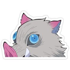 an animal sticker with blue eyes and pink ears