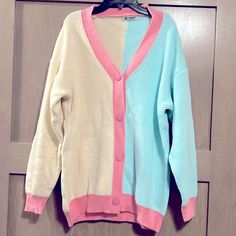 Medium Sized Color Block Cardigan Teal, Cream And Pink Minor Small Pulls On The Back. Noted In Photo. Nwt American Eagle Sweatshirt, High Neck Sweatshirt, Lululemon Hoodie, Hooded Tunic, Cowl Neck Hoodie, Fleece Quarter Zip, Cowl Neck Sweatshirt, Color Block Cardigan, Cuddl Duds