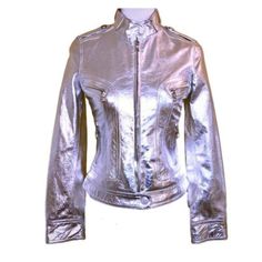 Light Up Any Room In This Kenna T Shiny Silver Jacket! Size Xs Color Is Like First Pic - Shiny Silver! 100% Leather - Really Soft Leather Animal Print Lining Armpit: 22” Top To Bottom: 30” Nwt - $506 Fitted Casual Biker Jacket For Party, Fitted Long Sleeve Biker Jacket For Spring, Casual Fitted Metallic Outerwear, Fitted Biker Jacket For Spring, Elegant Fitted Biker Jacket For Spring, Metallic Fitted Long Sleeve Outerwear, Chic Fitted Biker Jacket For Spring, Spring Chic Fitted Biker Jacket, Chic Fitted Spring Biker Jacket