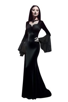 PRICES MAY VARY. Vintage design: Gothic retro style with just the right amount of glamour with the V-neckline, long flared sleeves to flatter your arms and a floor length fishtail skirt that can be worn with heels to flatter your figure. When you wear it, you will be the most eye-catching goddess in the crowd with a perfect figure. The dress is made from stretch fabric: the fabric is very soft and stretchy and super comfortable to wear against the body. It is opaque, lightweight and breathable, Morticia Addams Dress, Adams Family Costume, Morticia Addams Costume, Addams Dress, Fashion Costume Halloween, Hallowen Ideas, Role Play Costume, Hallowen Costume, Morticia Addams