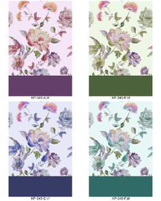 four different floral wallpapers in various colors