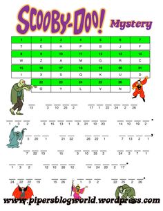 the scooby - do mystery worksheet is shown with numbers and letters