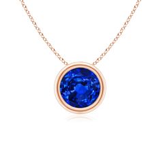 This classic solitaire sapphire pendant's beautiful design makes the center stone appear like it's floating on the chain. The radiant blue gem is secured in a bezel setting. Crafted in 18k rose gold, this round sapphire pendant is simple yet gorgeous. Round Sapphire, Sapphire Solitaire, Sapphire Pendant, Blue Gems, Solitaire Pendant, Bezel Setting, 18k Rose Gold, Blue Sapphire, Beautiful Design