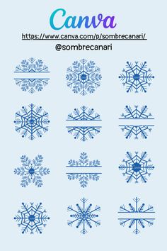 snowflakes are shown in blue and white, with the words canva above them