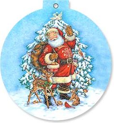 a painting of santa claus and his reindeers