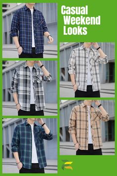 The Casual Long Sleeve Plaid Shirt is a must-have for any men's casual outfit. Ideal for a casual weekend outfit or a men's brunch outfit, it offers an effortlessly chic look. Layer it for a trendy weekend style, perfect for men's winter outfits. Dress to impress with this versatile and stylish piece. Casual Outfits Long Sleeve, Day To Night Outfit Ideas, Winter Outfits Dress, Men's Winter Outfits, Day To Night Outfit, Men Long Sleeve Shirt