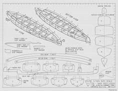 the plans for a canoe are shown in black and white, with blueprints